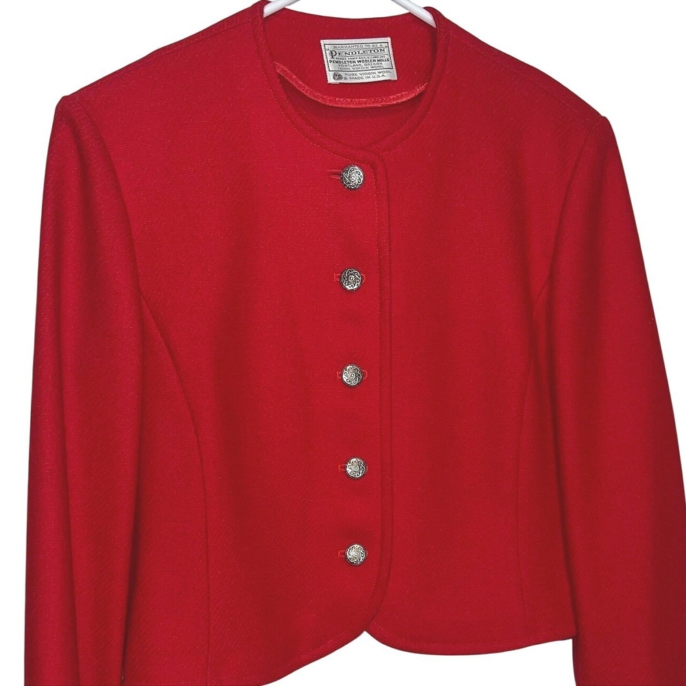 Vintage Pendleton Women's M Cropped Blazer Jacket Virgin Wool Red Heritage Retro - Picture 3 of 12